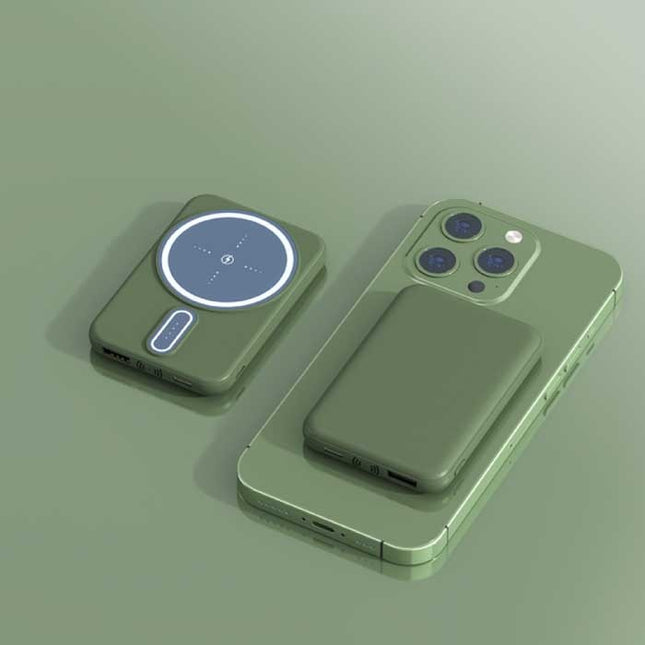 20.000mAh Mini Magnetische Qi Powerbank voor Mobiele Telefoons - Oplader Draadloze Batterij Groen