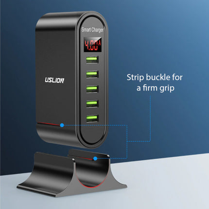 5-Port USB Laadstation LED Display Muur Oplader Thuislader Stekkerlader Adapter Zwart