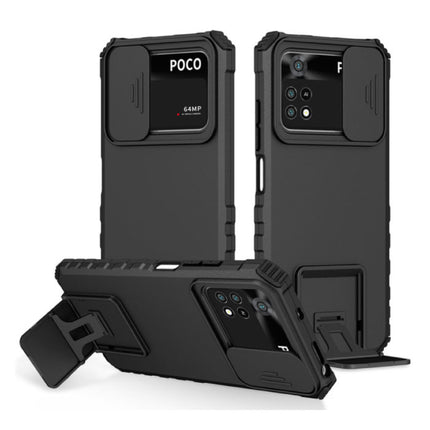 Xiaomi Poco X4 Pro (5G) - Kickstand Hoesje met Camera Slide - Cover Case Zwart