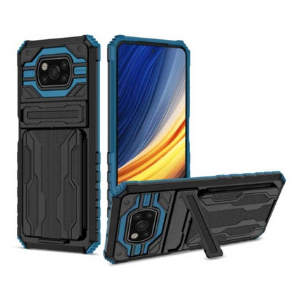 Xiaomi Poco M3 - Armor Card Slot Hoesje met Kickstand - Wallet Cover Case Blauw