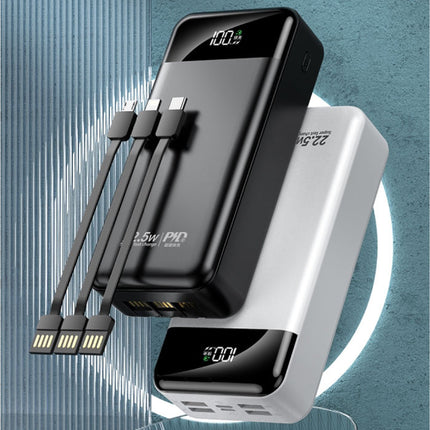 100.000mAh Powerbank met 4 Oplaadpoorten en 3 Kabels - 22.5W Power Delivery - Ingebouwde Zaklamp - Externe Accu Batterij Oplader Zwart