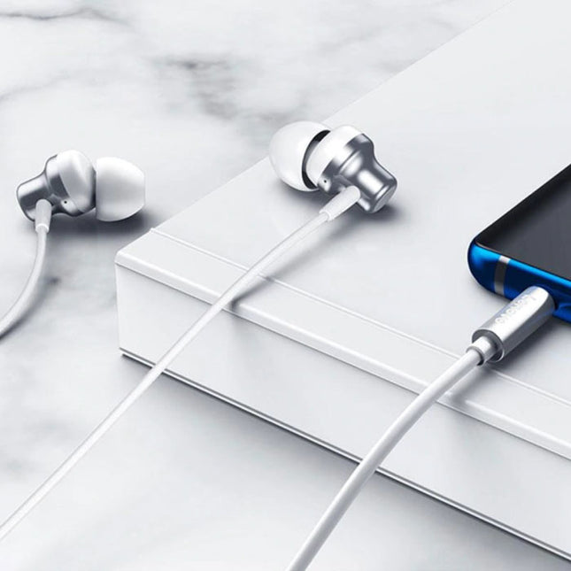 QF730 Oordopjes met Microfoon en Controls - 3.5mm AUX Oortjes Volumebeheer Wired Earphones Oortelefoon Wit