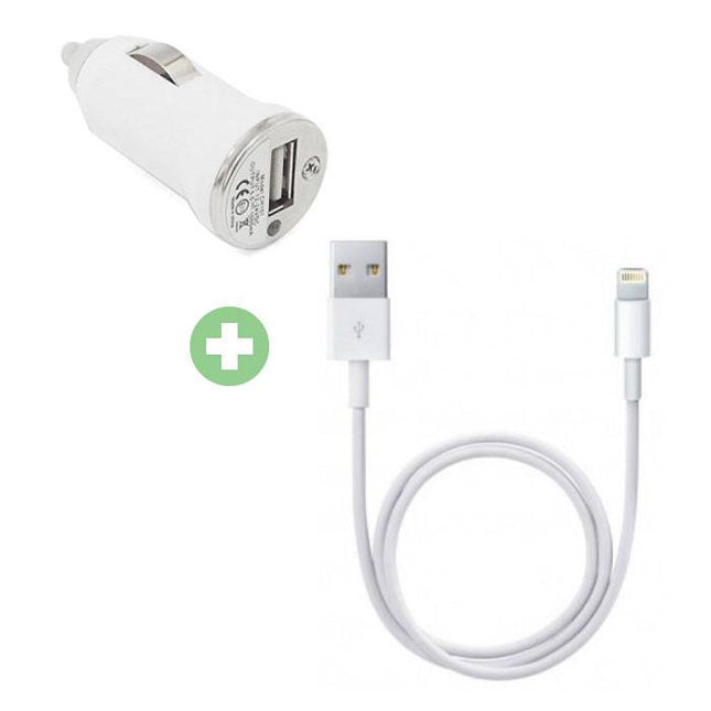 2 in 1 Oplaadset Oplaadkabel USB/Datakabel & Autolader/Carcharger voor iPhone 1 Meter