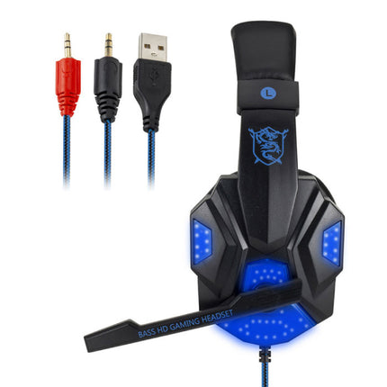 Bass HD Gaming Headset Stereo Koptelefoon Headphones met Microfoon voor PlayStation 4 / PC Blauw