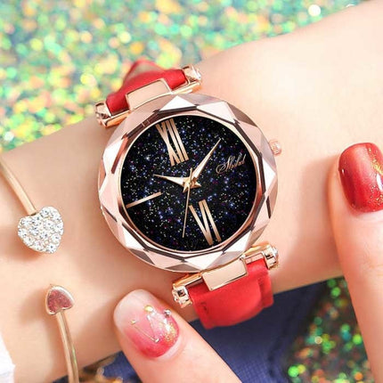 Minimalistisch Horloge Sterrenhemel voor Dames - Modieus Casual Leren Bandje Kwarts Zwart