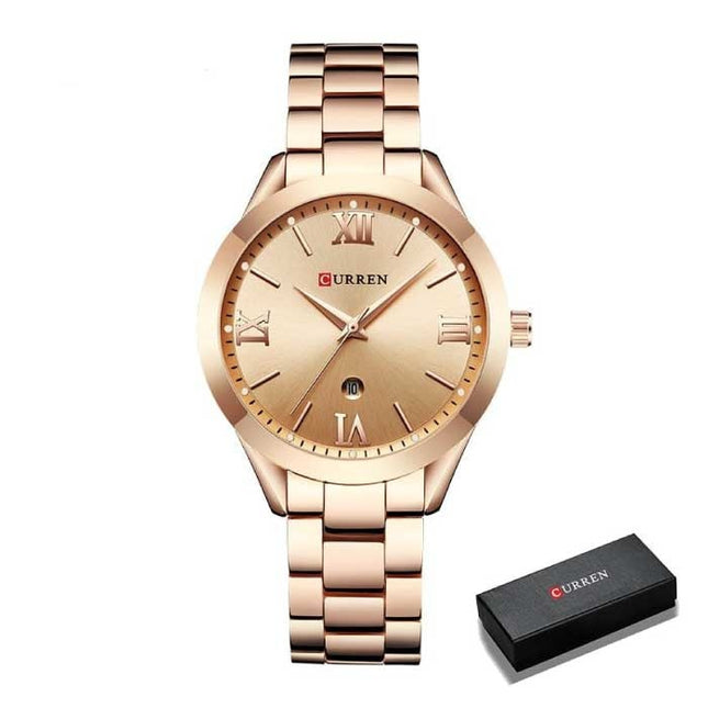 Gouden Luxe Horloge voor Dames - Roestvrij Staal Armband 3 ATM Kwarts Polshorloge Rose Gold