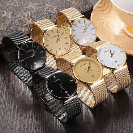 Luxe Kristallen Kwarts Horloge voor Heren - Waterdicht Polshorloge Roestvrij Staal Goud