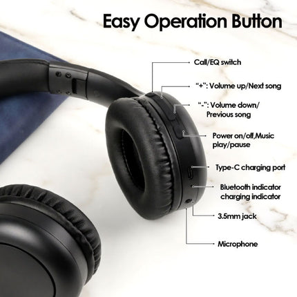JH-926B Draadloze Koptelefoon met Microfoon - HiFi Stereo Bluetooth 5.1 Headset Zwart