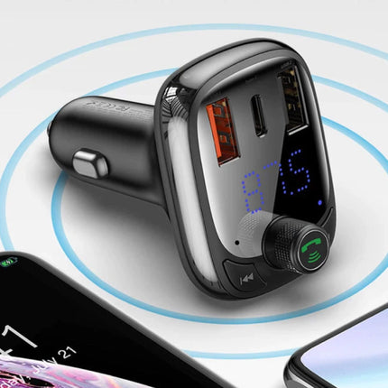 2x USB/USB-C Autolader Bluetooth Transmitter Handsfree Oplader FM Radio Kit Zwart 