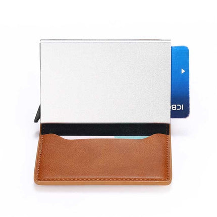 RFID Creditcard Houder Portemonnee - Vintage Leren Aluminium Etui met Geldclip Lichtbruin