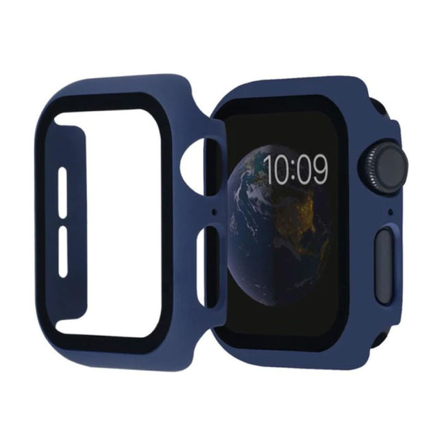 Full Cover voor iWatch Series 40mm - Hoesje en Screen Protector - Tempered Glass Hard Case TPU Blauw