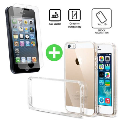 iPhone 5 Transparant TPU Hoesje + Screen Protector Tempered Glass 
