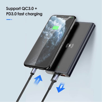 10.000mAh Draadloze Qi Oplader + Powerbank Noodaccu Batterij - PD QC3.0 Wireless Charger Pad Zwart