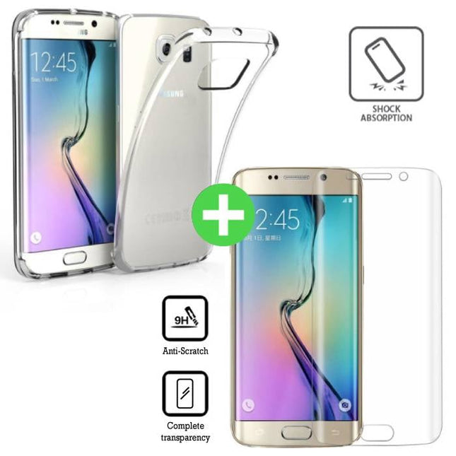 Samsung Galaxy S6 Edge Transparant TPU Hoesje + Screen Protector Tempered Glass 