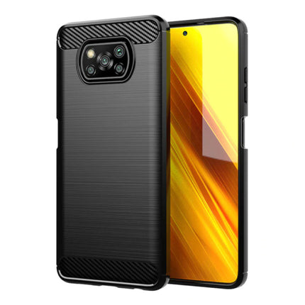 Xiaomi Poco X3 Pro Hoesje - Carbon Fiber Textuur Shockproof Case Rubber Cover Zwart