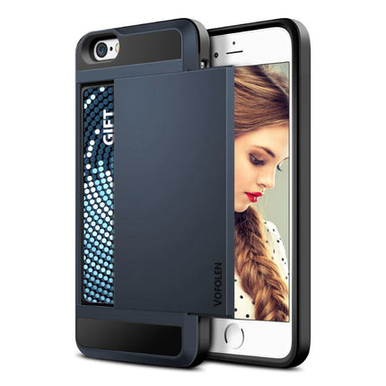 iPhone 5S - Wallet Card Slot Cover Case Hoesje Business Blauw 
