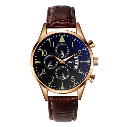 Stijlvol Luxe Horloge voor Heren - Lichtgevend Kwarts Uurwerk Leren Band met Kalender Zwart Goud