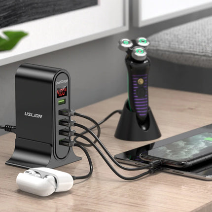 5-Port USB Laadstation LED Display Muur Oplader Thuislader Stekkerlader Adapter Zwart