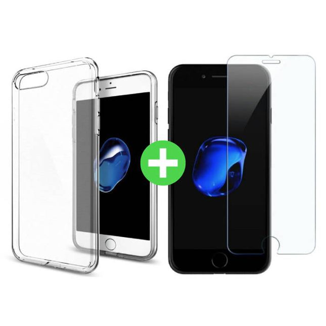 iPhone 7 Transparant TPU Hoesje + Screen Protector Tempered Glass