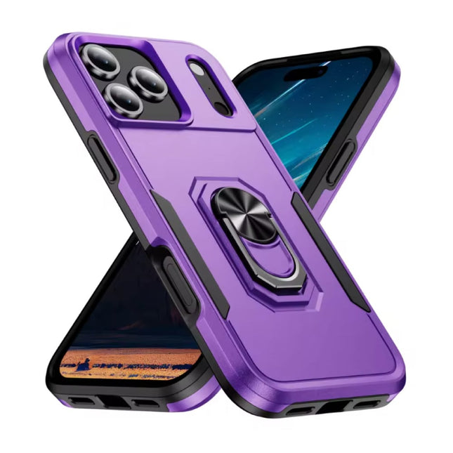 iPhone 16 - Militair Shockproof Hoesje met Kickstand - Grip Socket Magnetische Cover Case - Paars
