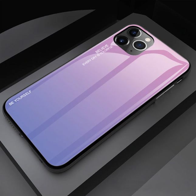 iPhone 12 Pro Hoesje Gradient - TPU en 9H Glas - Shockproof Glossy Case Cover Cas TPU Roze