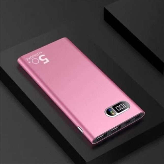 Compacte Powerbank 50.000mAh Dual 2x USB Poort  - LED Display Externe Noodaccu Batterij Oplader Charger Roze