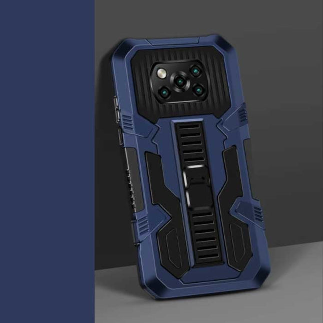 Xiaomi Poco M3 Pro - Armor Hoesje met Kickstand en Pop Grip - Bescherming Cover Case Blauw