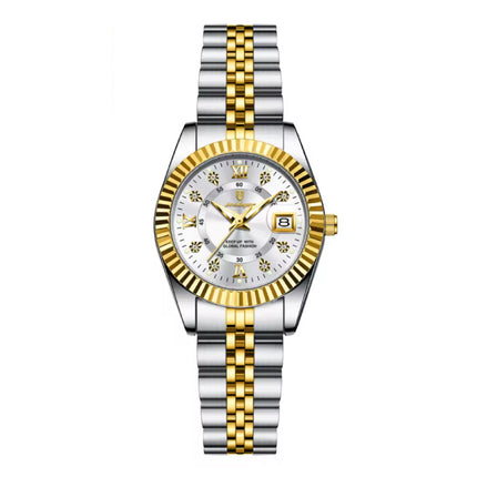 Luxe Elegant Horloge voor Dames - Modieus Kwarts Uurwerk Roestvrij Staal - Goud Wit