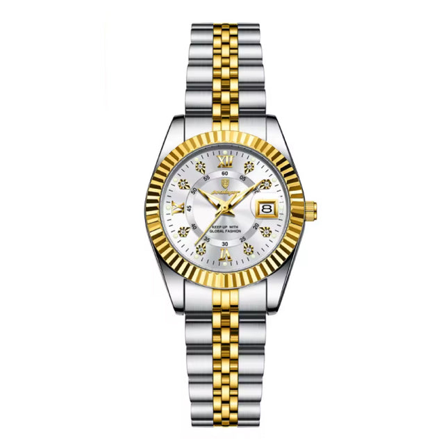 Luxe Elegant Horloge voor Dames - Modieus Kwarts Uurwerk Roestvrij Staal - Goud Wit