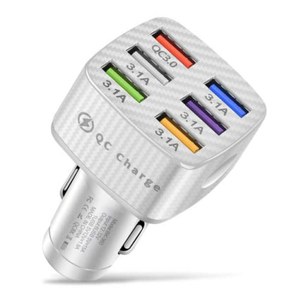 45W Autolader met 6 Poorten  - Quick Charge 3.0 / 3.1A - Fast Charge Oplader Auto Lader Wit