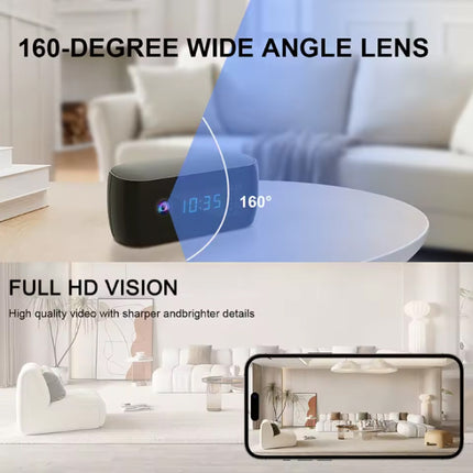 Camera Wekker - 4K WiFi Klok - Smart Home Security Night Vision Motion Detection - Zwart