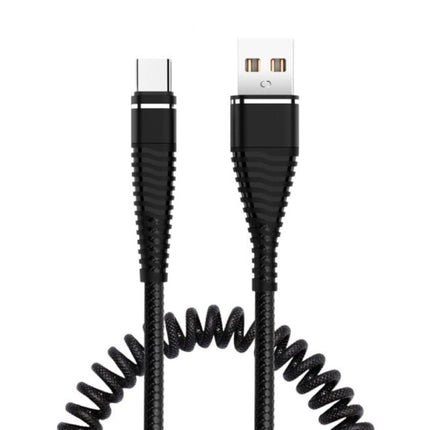 Gekrulde Oplaadkabel USB-C - 2A Spiraal Veer Datakabel 1.2 Meter Oplader Kabel Zwart