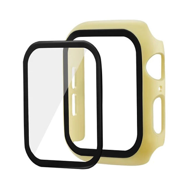Full Cover voor iWatch Series 40mm - Hoesje en Screen Protector - Tempered Glass Hard Case TPU Geel