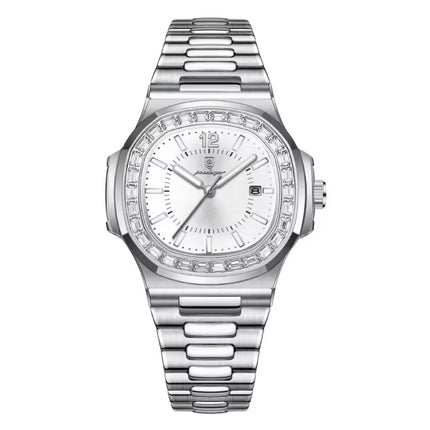 Luxe Vierkant Kwarts Horloge - 3 ATM Waterdicht Lichtgevend Herenhorloge Roestvrij Staal - Zilver Wit