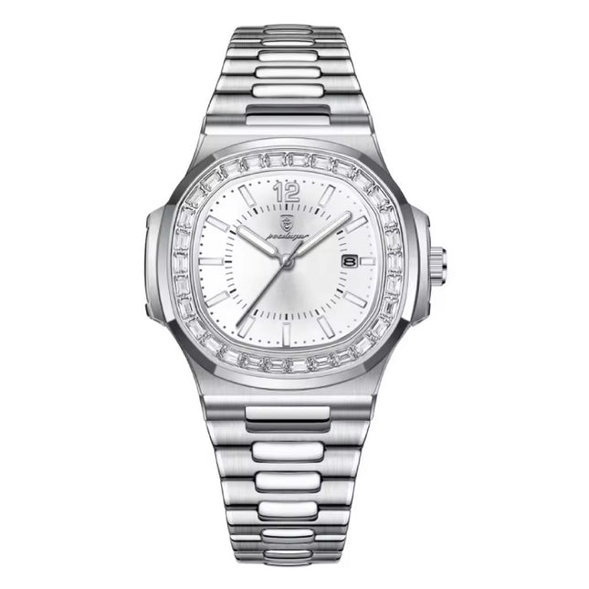 Luxe Vierkant Kwarts Horloge - 3 ATM Waterdicht Lichtgevend Herenhorloge Roestvrij Staal - Zilver Wit