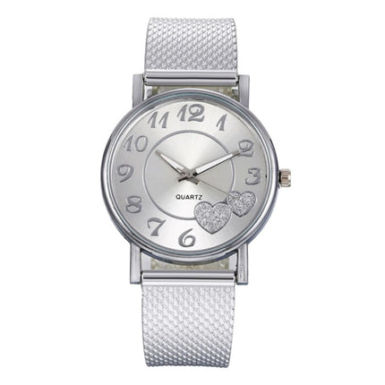 Horloge met Hartjes voor Dames - Kwarts Luxe Anoloog Uurwerk Roestvrij Staal Mesh voor Vrouwen Zilver