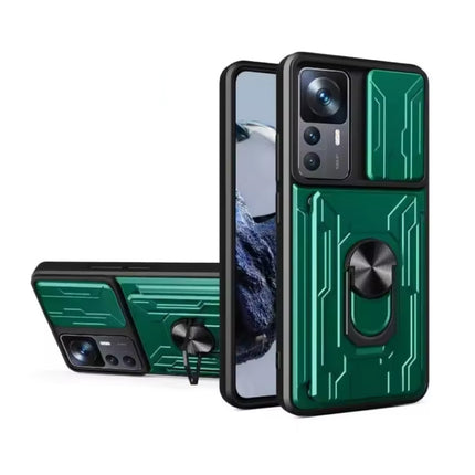 Xiaomi 13T Pro - Card Slot Hoesje met Kickstand en Camera Slide - Pop Grip Cover - Groen