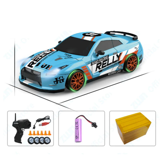 RC Auto met Afstandsbediening - GTR Model - Hoge Snelheid Drift met LED Licht op 1:24 Schaal - Blauw