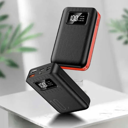 Mini Powerbank 10.000mAh - Dual 2x USB Poort - LED Display Externe Noodaccu Batterij Oplader - Zwart-Rood