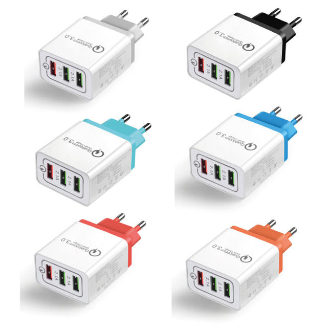 Qualcomm Quick Charge 3.0 Triple (3x) USB Port iPhone/Android Muur Oplader Wallcharger Zwart