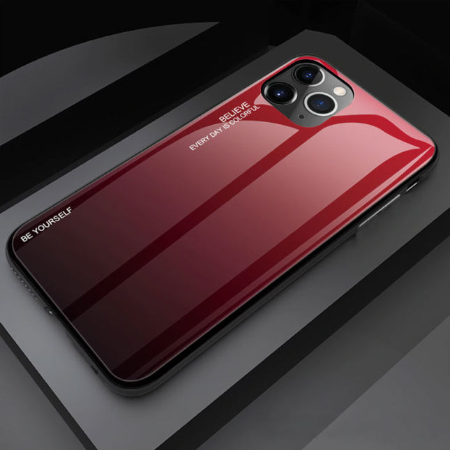 iPhone 11 Pro Hoesje Gradient - TPU en 9H Glas - Shockproof Glossy Case Cover Cas TPU Rood