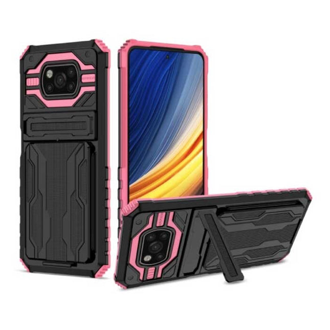 Xiaomi Poco M3 - Armor Card Slot Hoesje met Kickstand - Wallet Cover Case Roze