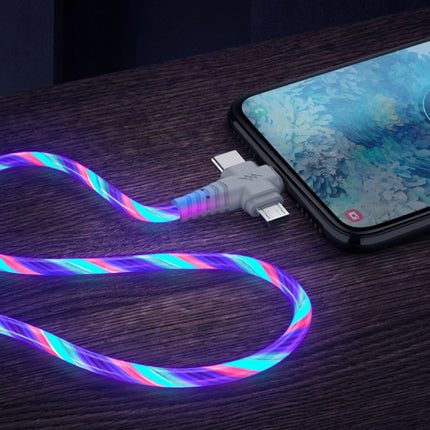 3 in 1 Lichtgevende Oplaadkabel - iPhone Lightning / USB-C / Micro-USB - 1 Meter Oplader Data Kabel Blauw