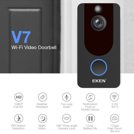 Y7 Deurbel met Camera en WiFi - Intercom Draadloze Smart Home Security Alarm IR Night Vision