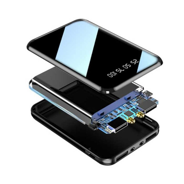 Dual 2x USB Poort Mini Powerbank 20.000mAh - LED Display Externe Noodaccu Batterij Oplader Charger Zwart 