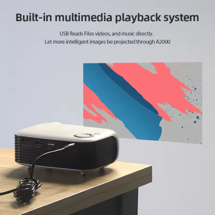 A2000 Mini Projector - 1000 Lumen - Screen Mirroring Beamer Home Media Speler - Zwart