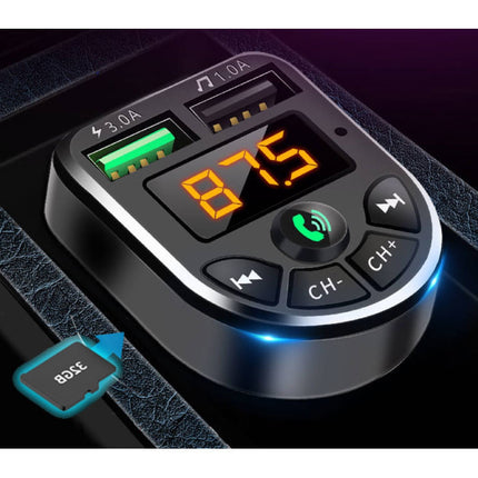 Dual USB Autolader met Bluetooth Transmitter - Handsfree Oplader FM Radio Kit Met SD-Kaart Slot Zwart