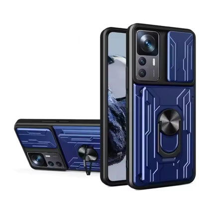 Xiaomi Redmi Note 12 Pro (5G) - Card Slot Hoesje met Kickstand en Camera Slide - Pop Grip Cover - Blauw