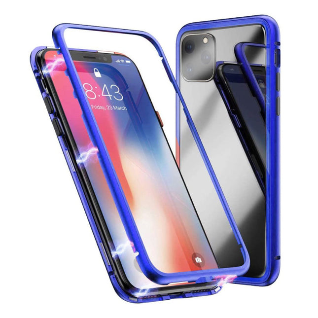 iPhone 12 Pro Max Magnetisch 360° Hoesje met Tempered Glass - Full Body Cover Hoesje + Screenprotector Blauw