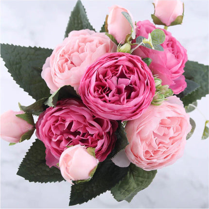 Kunst Boeket - Zijden Rozen Roos Bloemen Luxe Boeketten Decor Ornament Roze